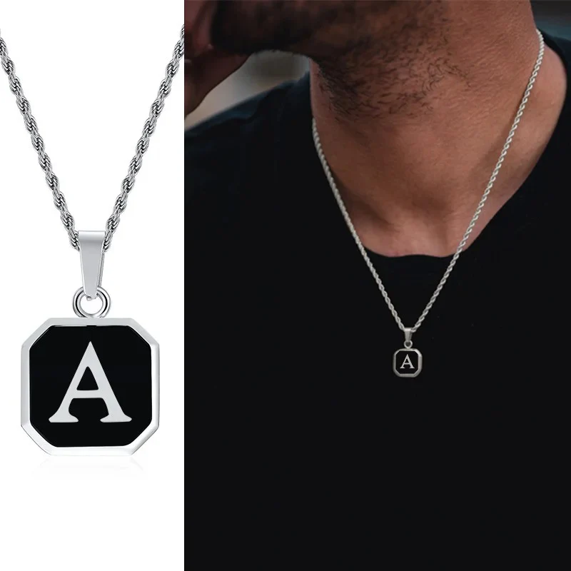 Colar Masculino com Pingente de Letra Inicial em Aço Inoxidável - Image 4